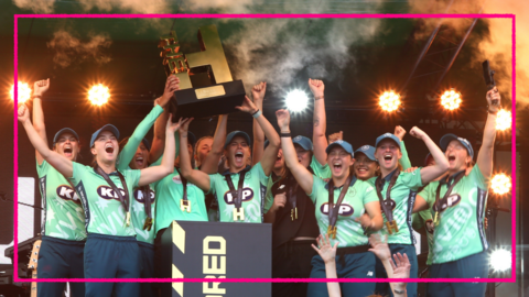 Oval Invincibles women's team celebrating winning The Hundred