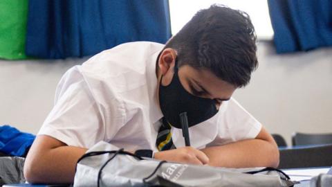 School pupil in a mask