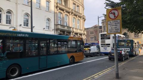 Cardiff city centre - Westgate Street/Wood Street junction