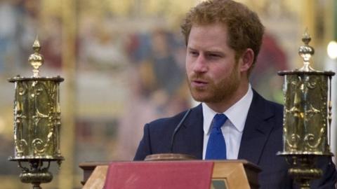 Prince Harry addresses a service of commemoration for the victims of the 2015 terrorist attacks in Tunisia at Westminster Abbey in London,
