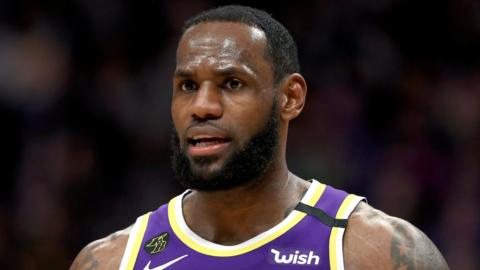Basketball star LeBron James playing for the Los Angeles Lakers