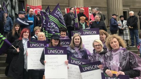 people at rally outside St George's Hall in Liverpool