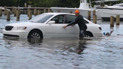 A flooded car park in Miami Beach on 30 August 2019