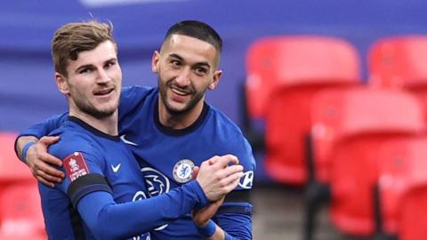 Chelsea's Hakim Ziyech (right) celebrates with Timo Werner