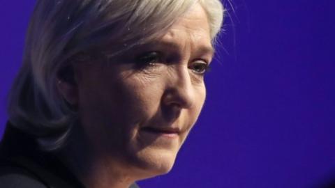 Marine Le Pen speaks during a conference of European right wing parties in Koblenz, Germany (21 January 2017)