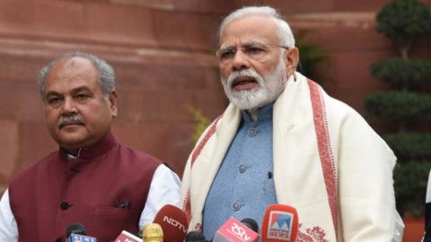 Prime Minister Narendra Modi addresses the media on the first day of the budget session in Parliament, on January 31, 2019 in New Delhi, India.