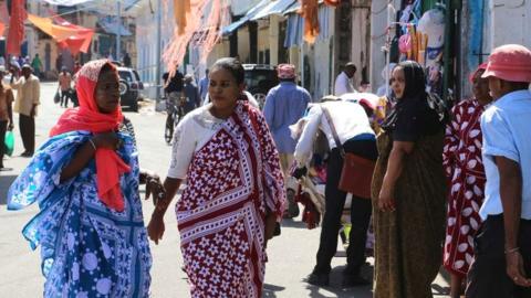 People on the main streets of Mutsamudu on the Comoros island of Anjouan