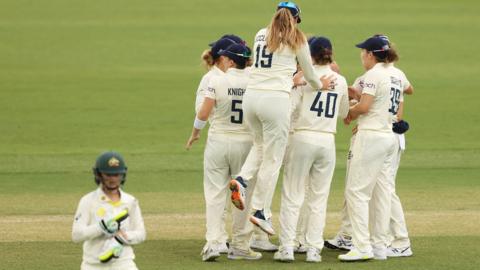 England celebrate Rachael Haynes wicket