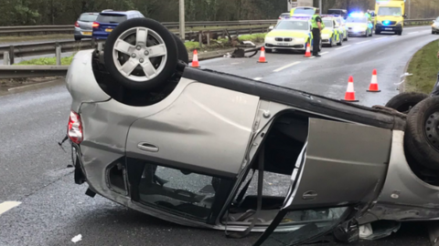 Car on its roof