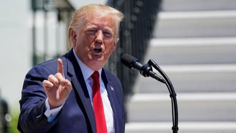 President Donald Trump speaks at the third annual "Made in America Product Showcase" on the South Lawn of the White House in Washington, July 15, 2019