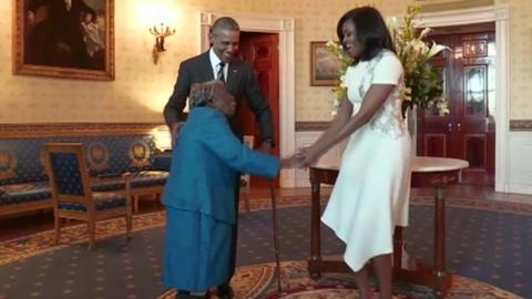 Virginia McLaurin with Barack and Michelle Obama