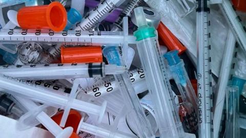 Syringes found on a beach clean