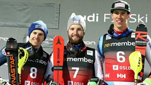 Dave Ryding (far left) finished second in the parallel slalom in Oslo