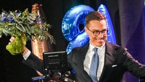 Alexander Stubb (centre) celebrates his election victory in Helsinki, Finland. Photo: 11 February 2024