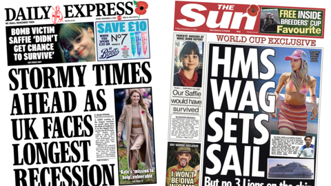 The Daily Express and the Sun front pages