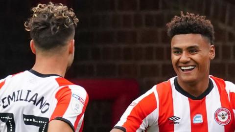 Brentford's Ollie Watkins celebrates his goal against Preston