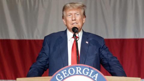 Former U.S. President and Republican presidential candidate Donald Trump speaks at the Georgia Republican Party convention in Columbus, Georgia, U.S. June 10, 2023.