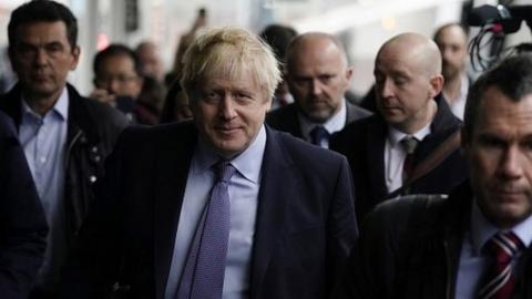 Boris Johnson arriving in Telford