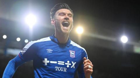Kieffer Moore celebrates giving Ipswich the lead against Rotherham