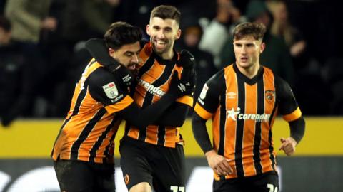 Hull celebrate Ozan Tufan's equaliser against Sunderland