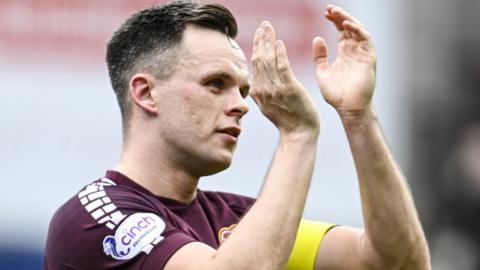 Hearts' Lawrence Shankland at full time during a cinch Premiership match between Heart of Midlothian and Celtic at Tynecastle Park