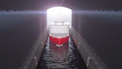 Computer animation shows Norway's ship tunnel