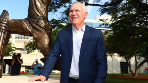 Allan Border at his statue reveal in 2021