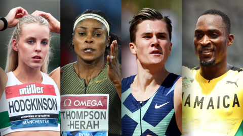 Keely Hodgkinson, Elaine Thompson-Herah, Jakob Ingebrigtsen and Hansle Parchment