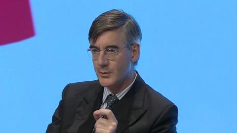 Leader of the Commons Jacob Rees-Mogg tells the Conservative conference plans for a government of national unity to replace Boris Johnson amount to a "Remoaner coup".