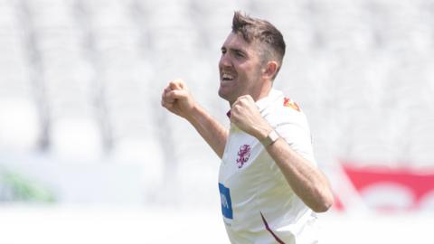 Craig Overton celebrates a wicket at Lord's