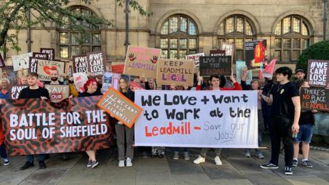 Protesters outside Sheffield Town Hall