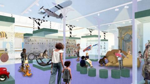 Graphic drawing of how museum will look after refurbishment