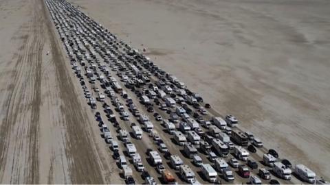 Thousands of vehicles leaving Burning Man festival