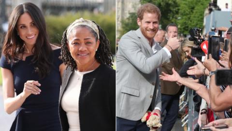 Meghan Markle with her mother Doria Ragland and Prince Harry with the crowds in Windsor