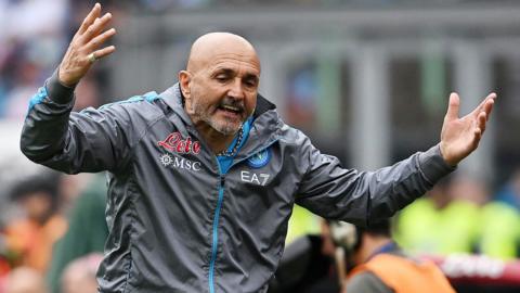 Napoli coach Luciano Spalletti encourages his players