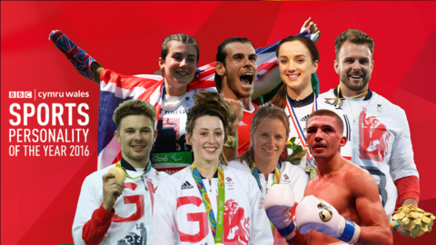 BBC Cymru Wales Sports Personality 2016 contenders Hollie Arnold, Gareth Bale, Elinor Barker, Aled Sion Davies, Owain Doull, Jade Jones, Hannah Mills and Lee Selby