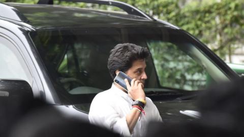 Former Congress general secretary Jyotiraditya Scindia leaves after attending a high-level party meeting chaired by Congress interim President Sonia Gandhi, in September 2019