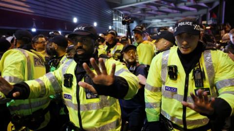 Police outside Aston Villa Stadium