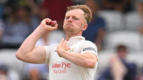 Nottinghamshire bowler Lyndon James in action