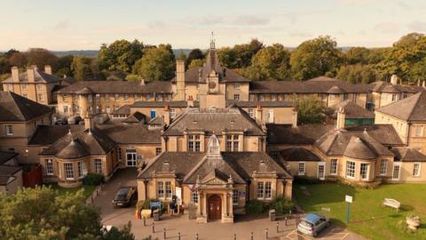 An aerial image of the hospital looking very Victorian and grand.