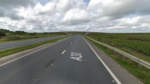 A view of the A30 and a bridge in the distance 