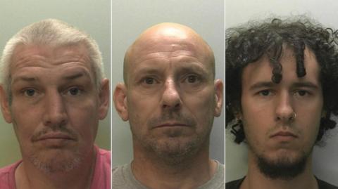 Police mugshots of Daniel McGuire, Michael Williams and Lucas Ormond Skeaping