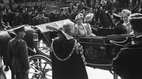 Royal Family on their way to the VE thanksgiving ceremony at St Paul's Cathedral in 1945