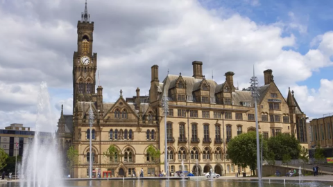 Bradford City Hall and fountains in City Park