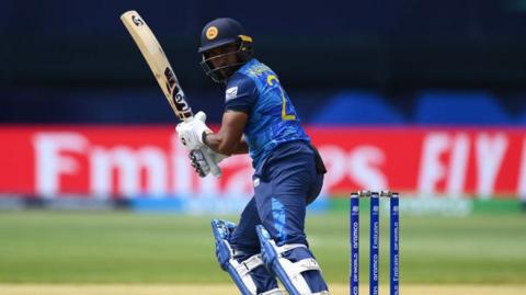 Kamindu Mendis of Sri Lanka in action after playing a shot