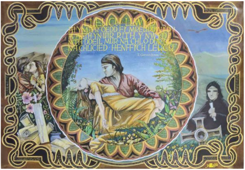 Poster o Lleucu Llwyd gan Y Lolfa, sy'n cynnwys gwaith T Glynne Jones