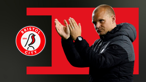 Liam Manning applauding Bristol City fans after play-off loss