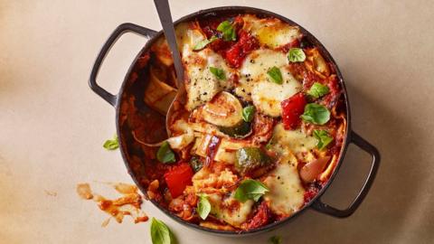 One-pan cheat’s vegetable lasagne