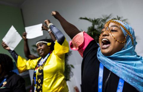 Activists perform an action to celebrate the children at the COP29 United Nations climate change conference, in Baku, Azerbaijan November 21, 2024