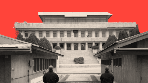 Guard stand outside a building near the demilitarized zone
